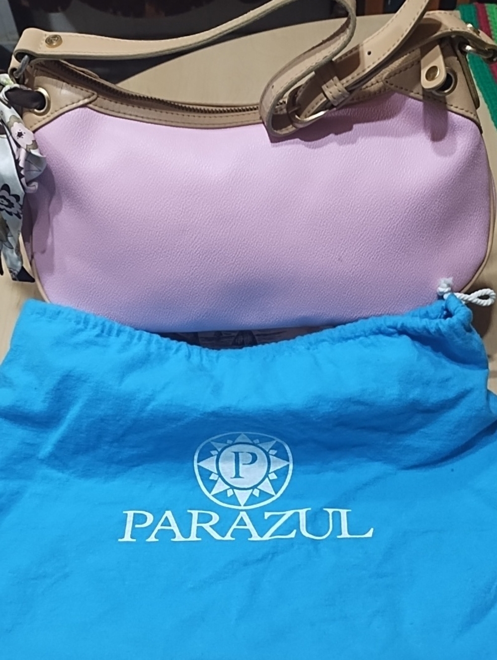 Pink and Beige Shoulder Bag with Adjustable Strap & Dust Bag VGC.